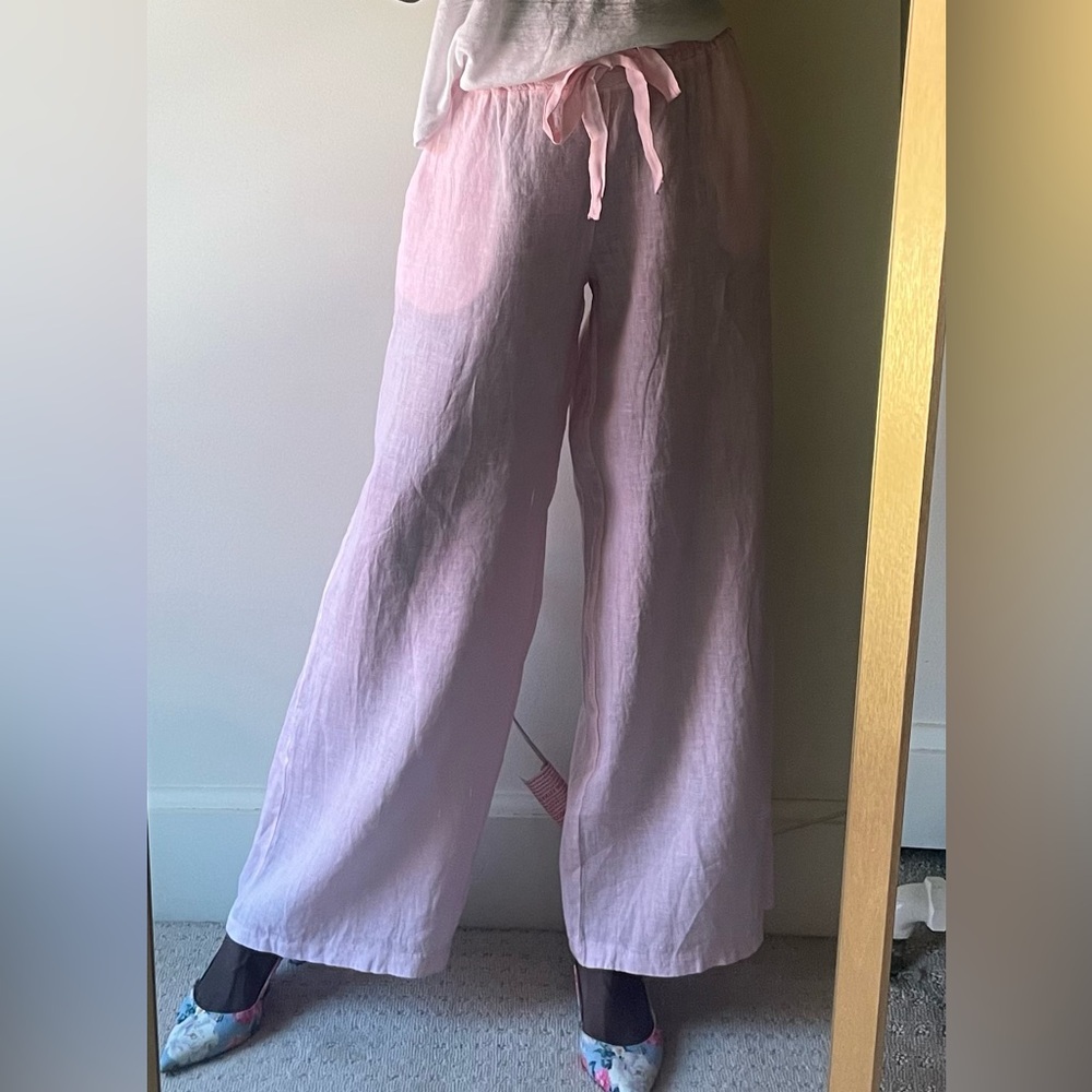 Italian Linen Wide Leg Pant, Blue, Sz.โ Sm/Med Linen & Moore - Picture 4 of 15